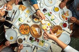 Breakfast table with healthy food