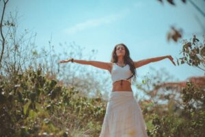 a beautiful yogi woman with long and health hair